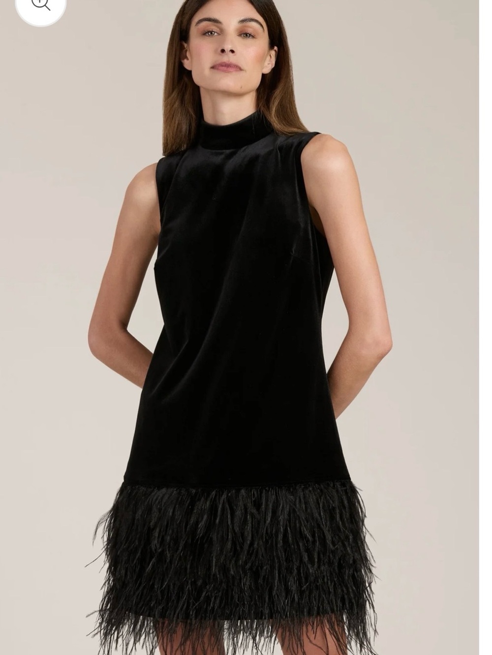 Tyler Boe Black Velvet Sleeveless Mini Dress with Feather Hem